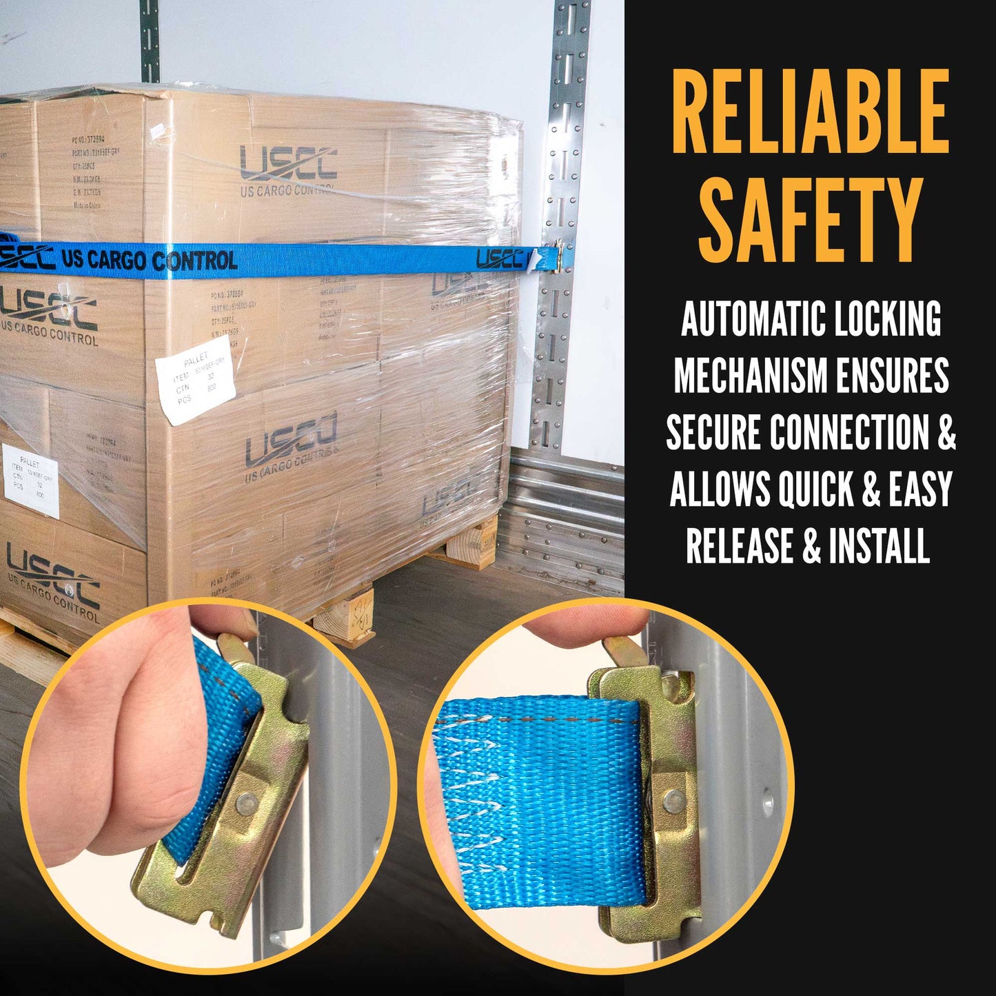 2" x 20' Blue E-Track Ratchet Strap | 1' Fixed End