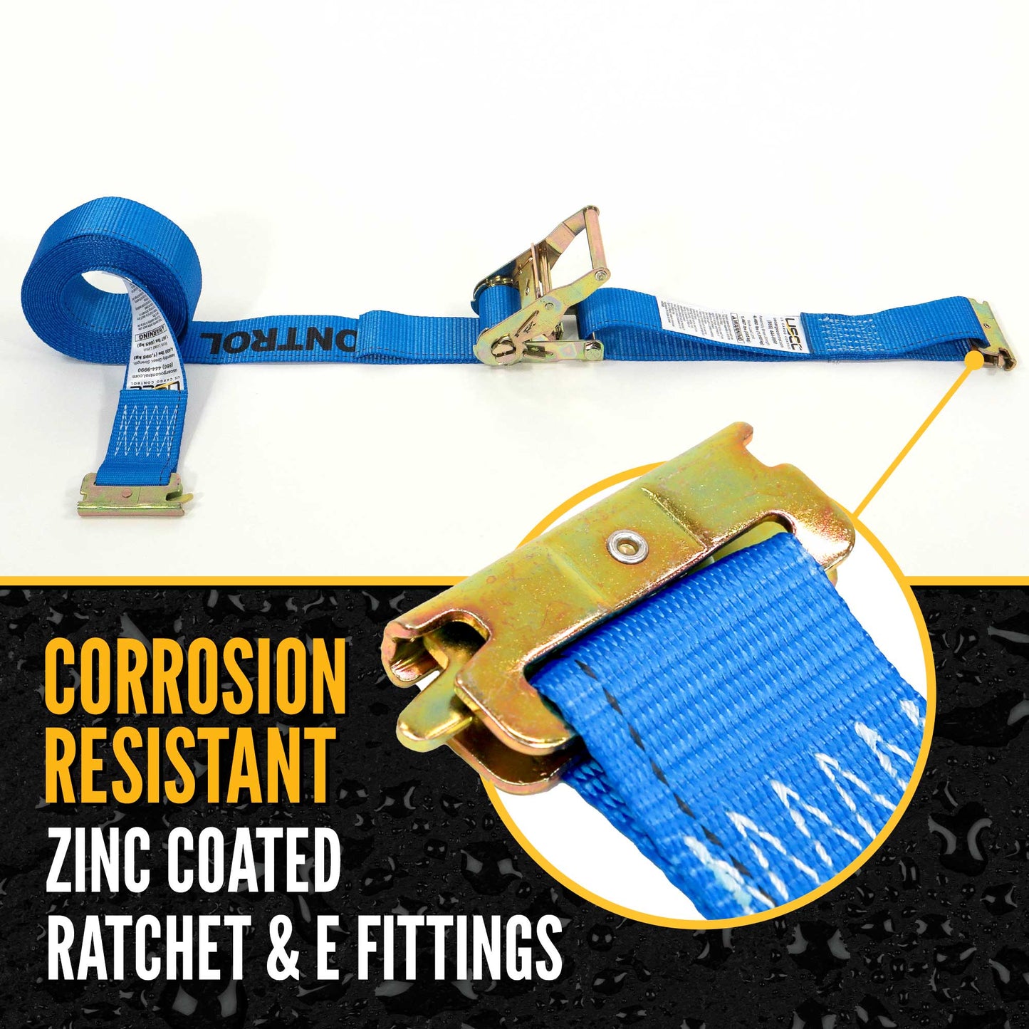 2" x 20' Blue E-Track Ratchet Strap | 1' Fixed End
