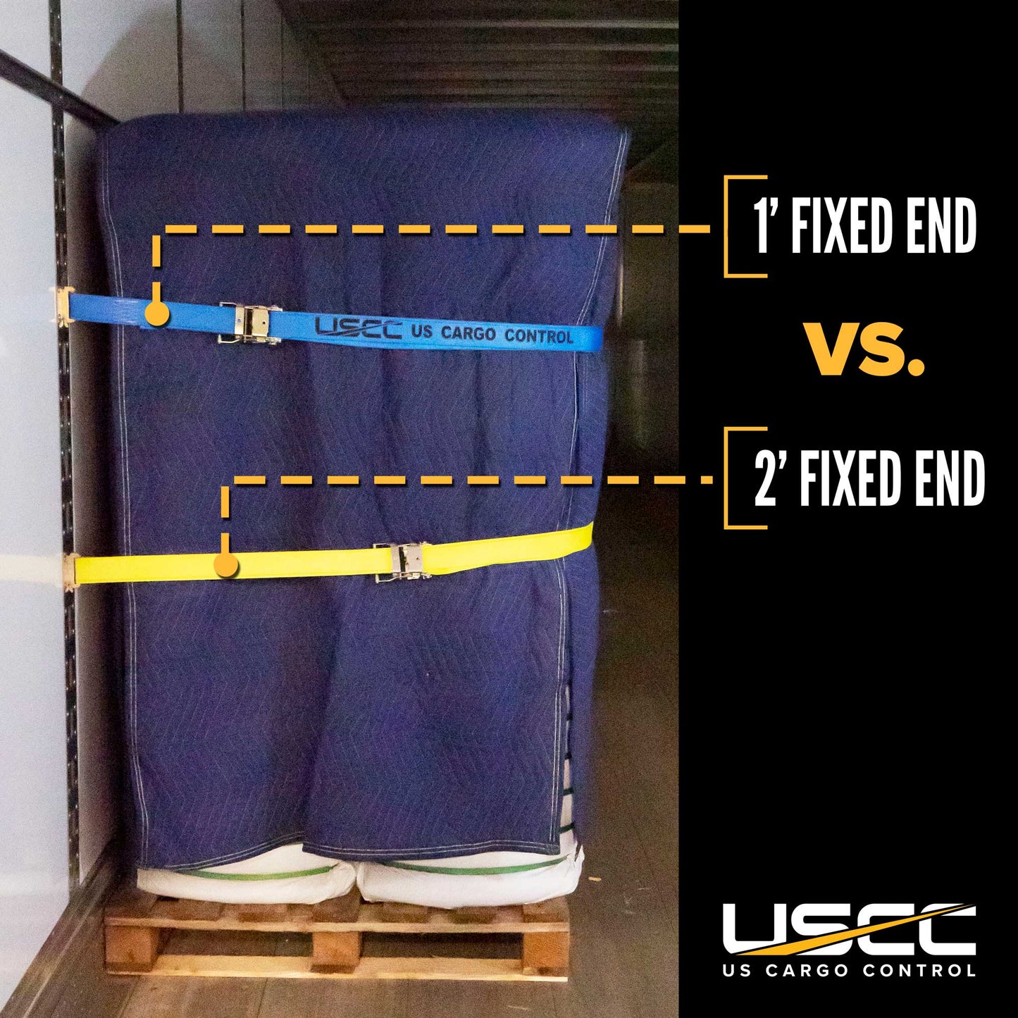 2" x 20' Blue E-Track Ratchet Strap | 1' Fixed End