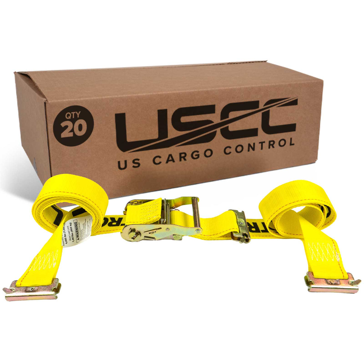 2" x 12' Yellow E-Track Ratchet Strap | Double-Fitted End | 20-Pack