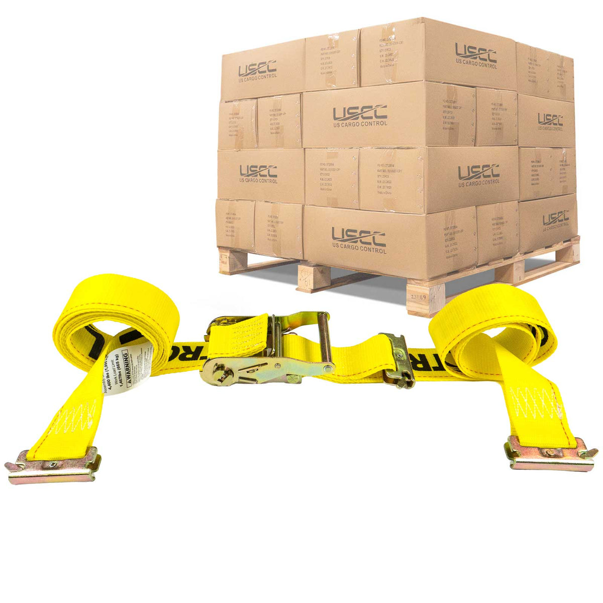 2" x 12' Yellow E-Track Ratchet Strap | Double-Fitted End | 720-Pack (Pallet)