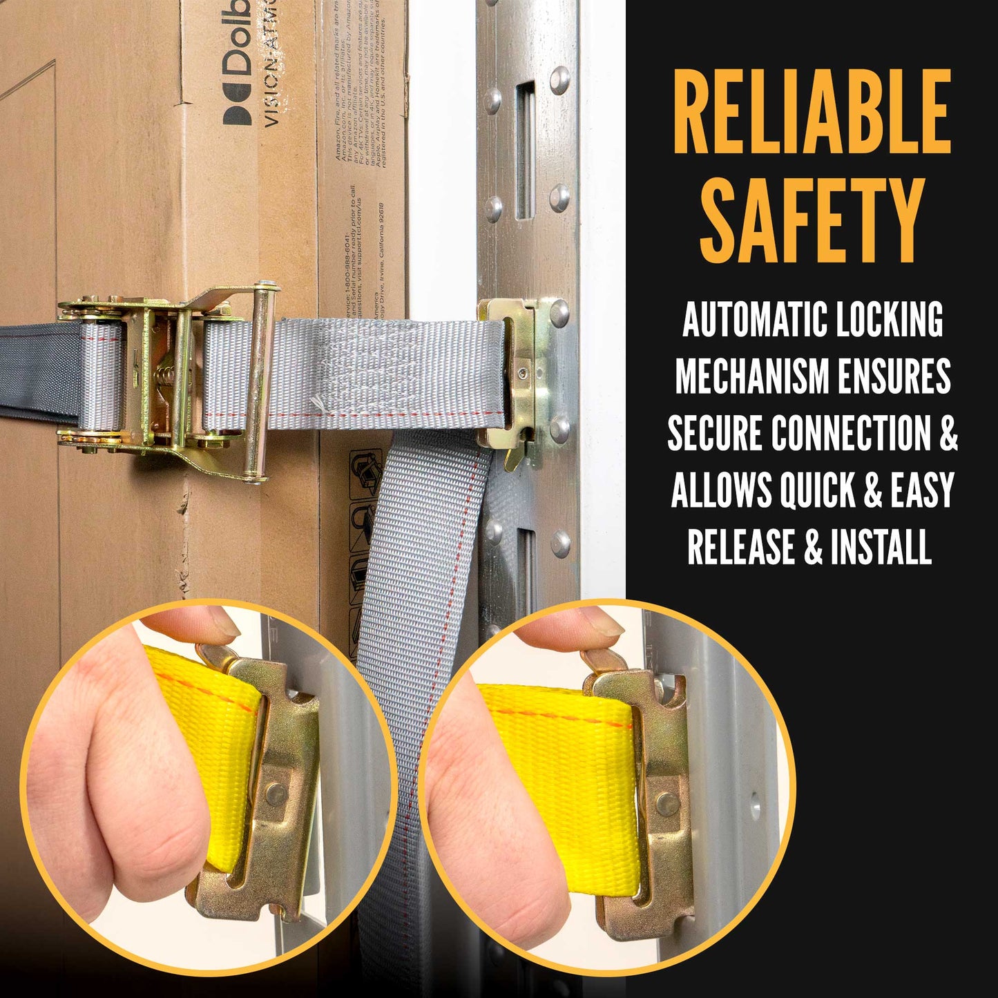2" x 12' Yellow E-Track Ratchet Strap | Double-Fitted End