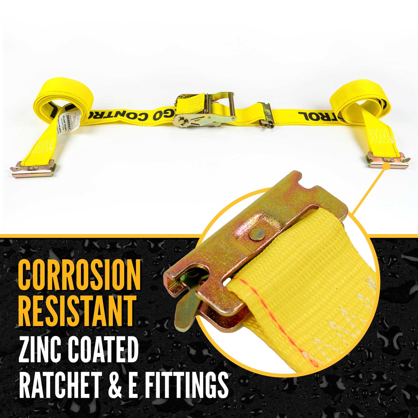 2" x 12' Yellow E-Track Ratchet Strap | Double-Fitted End