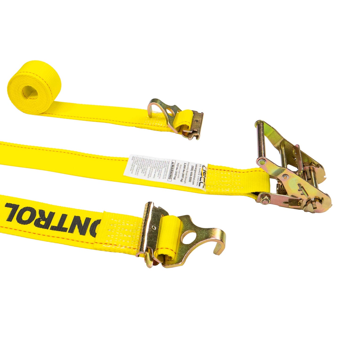 2" x 12' Yellow E-Track Ratchet Strap | F-Hooks & Spring E-Fittings