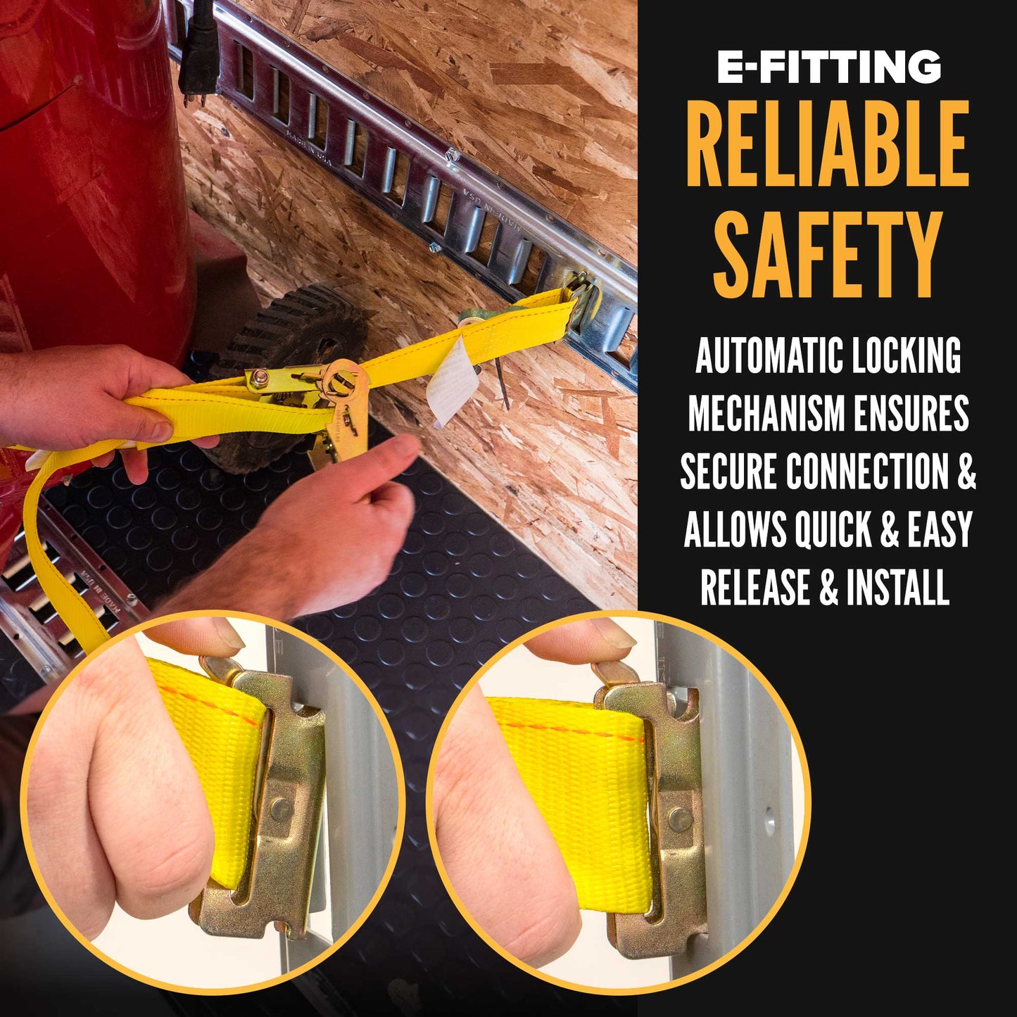 2" x 12' Yellow E-Track Ratchet Strap | F-Hooks & Spring E-Fittings