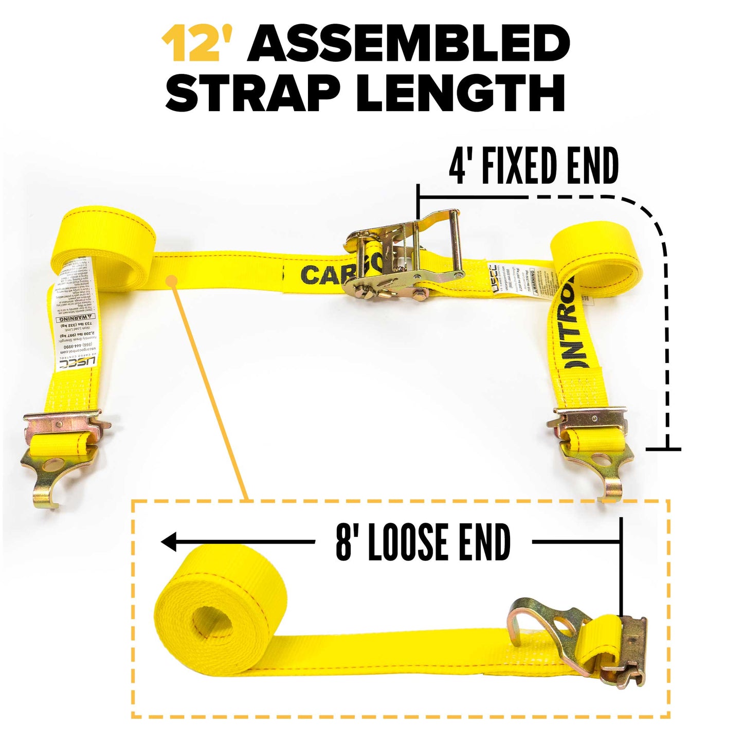 2" x 12' Yellow E-Track Ratchet Strap | F-Hooks & Spring E-Fittings
