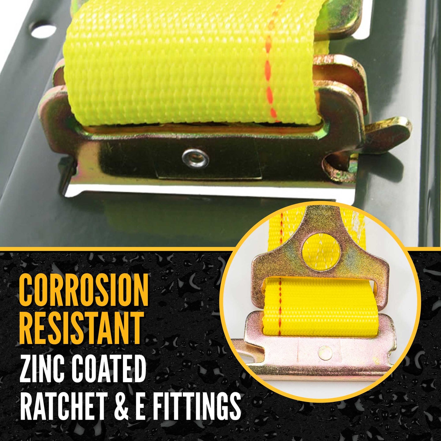 2" x 12' Yellow E-Track Ratchet Strap | F-Hooks & Spring E-Fittings