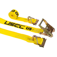  yellow 12' E track ratchet strap with wire hooks