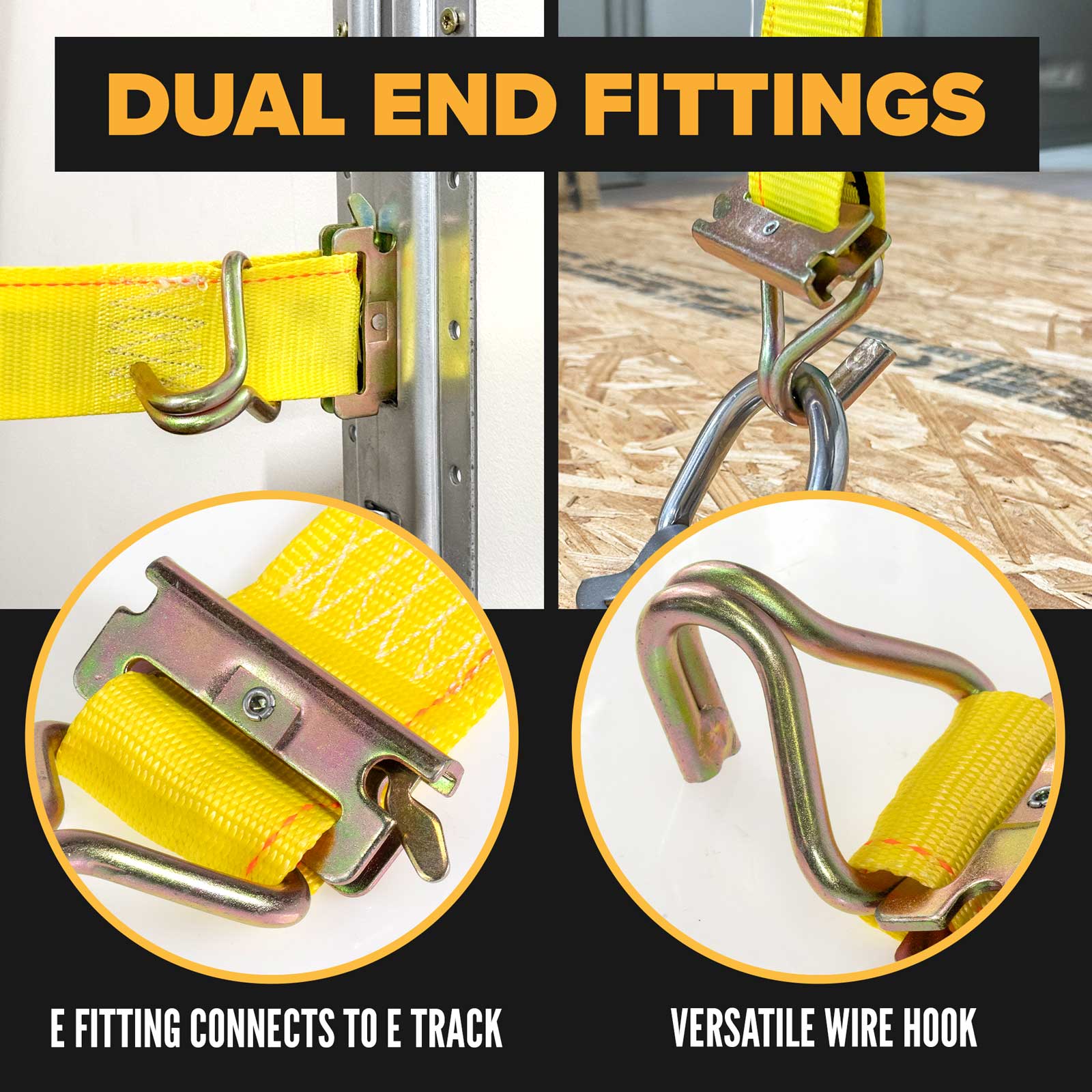  dual e fitting and wire hook make this a versatile strap
