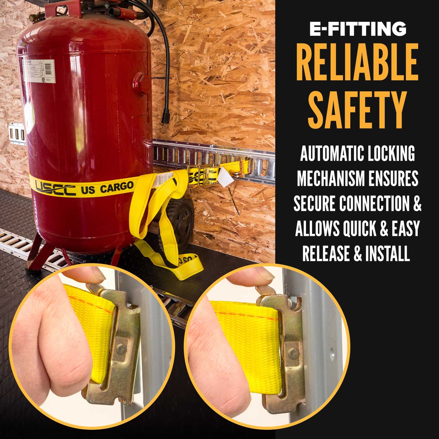 2'' x 12' Yellow E-Track Ratchet Strap | Wire Hooks & Spring E-Fittings