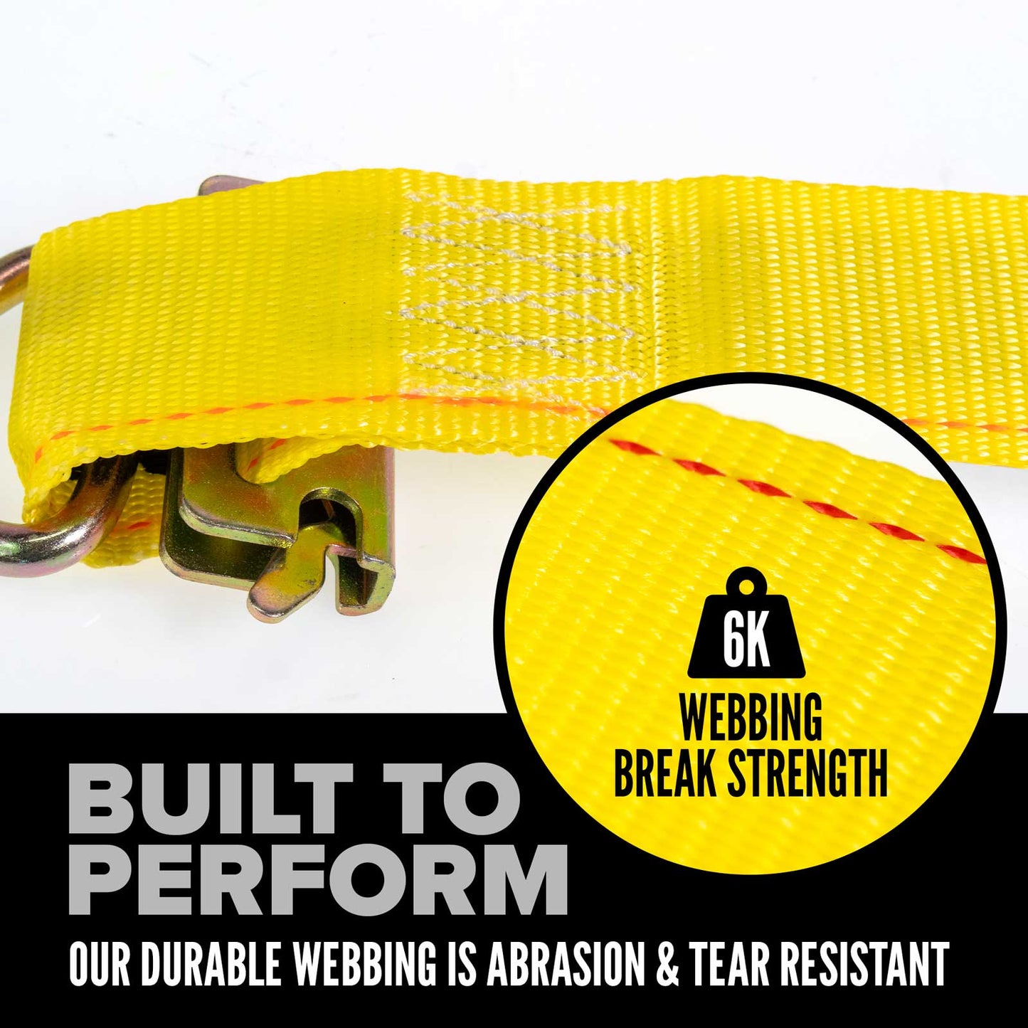 2'' x 12' Yellow E-Track Ratchet Strap | Wire Hooks & Spring E-Fittings