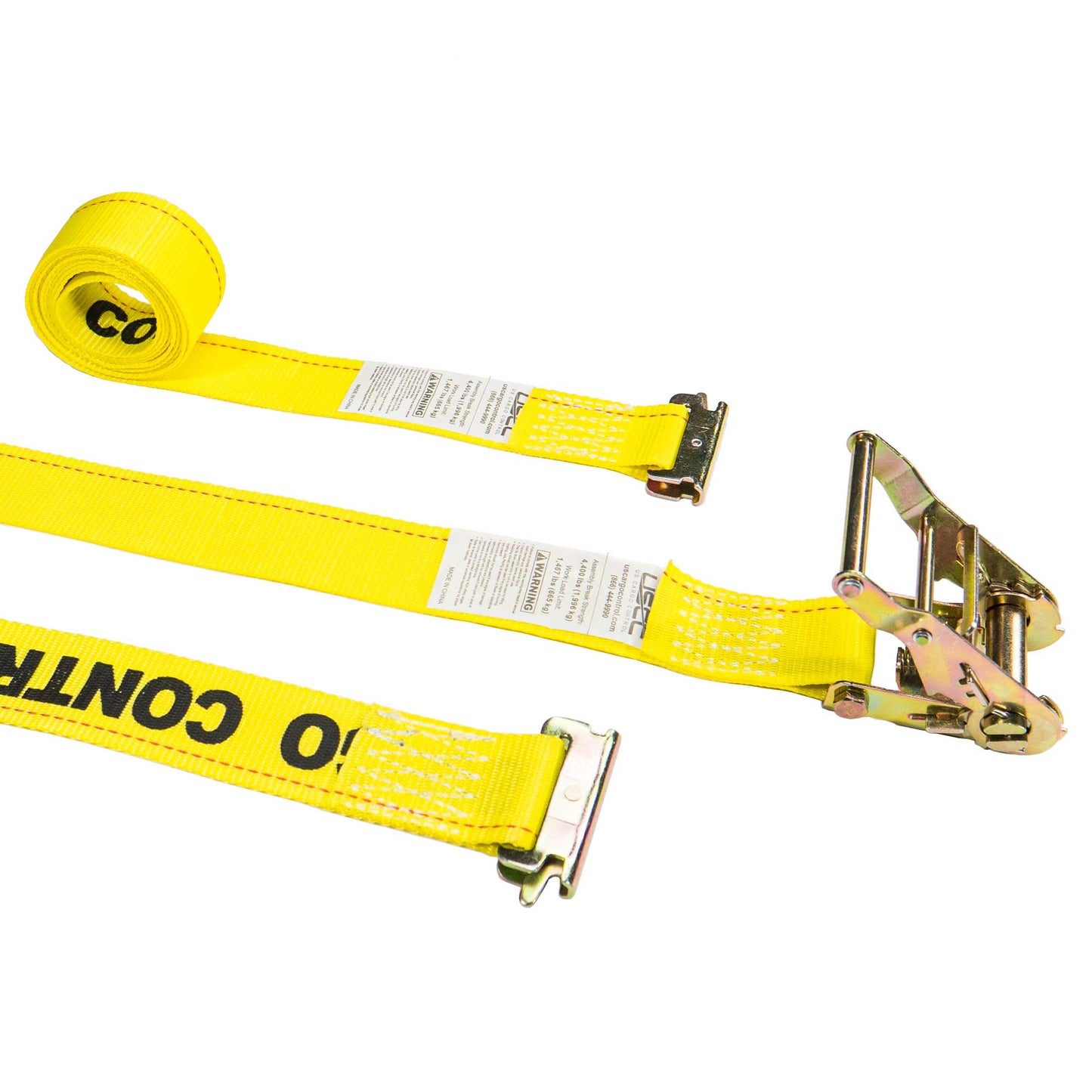 2" x 12' Yellow E-Track Ratchet Strap | Standard 4' Fixed End