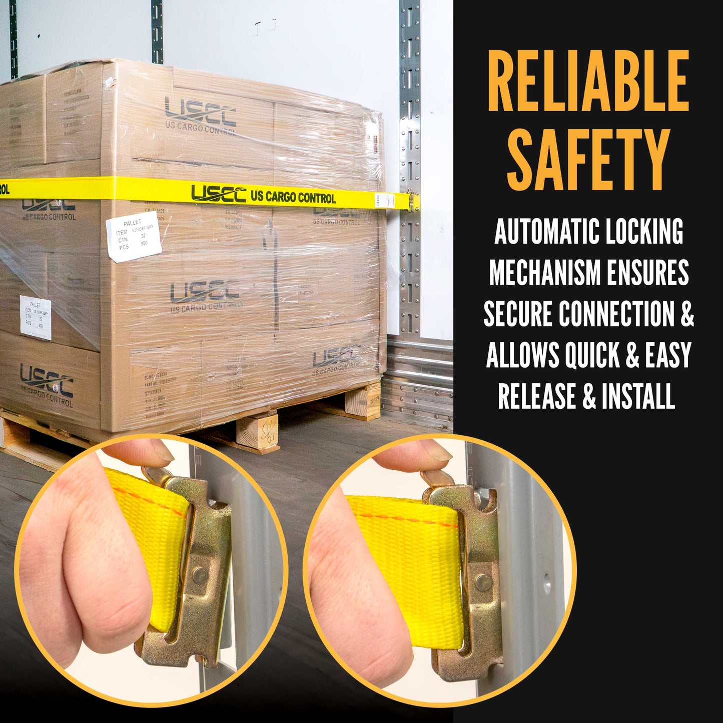 2" x 12' Yellow E-Track Ratchet Strap | Standard 4' Fixed End