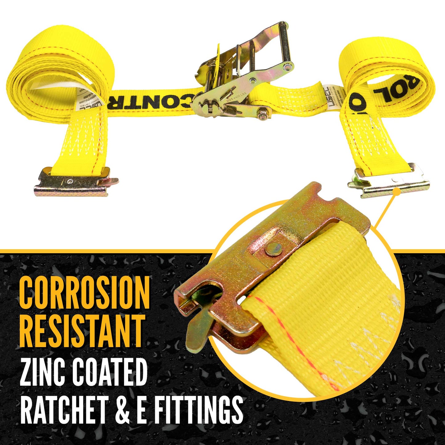 2" x 12' Yellow E-Track Ratchet Strap | Standard 4' Fixed End