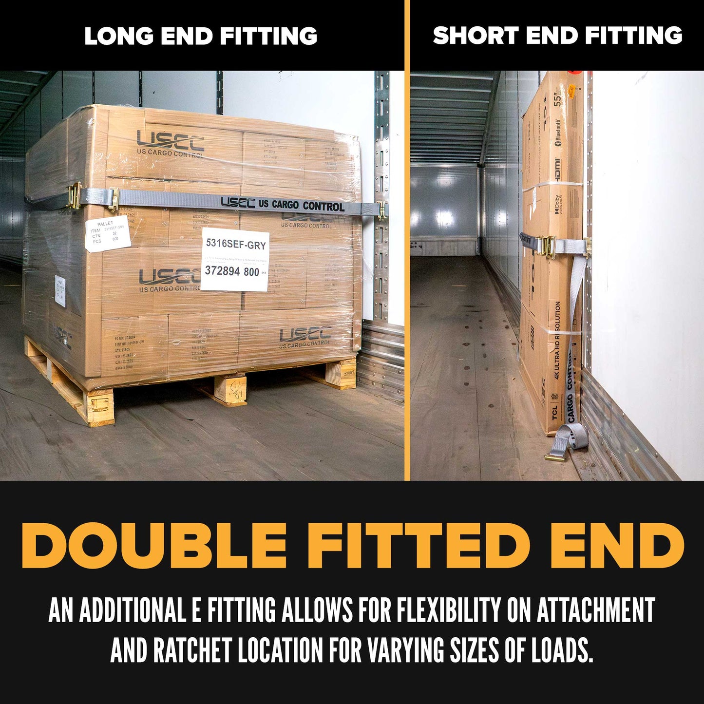 2" x 16' Gray E-Track Ratchet Strap | Double-Fitted End
