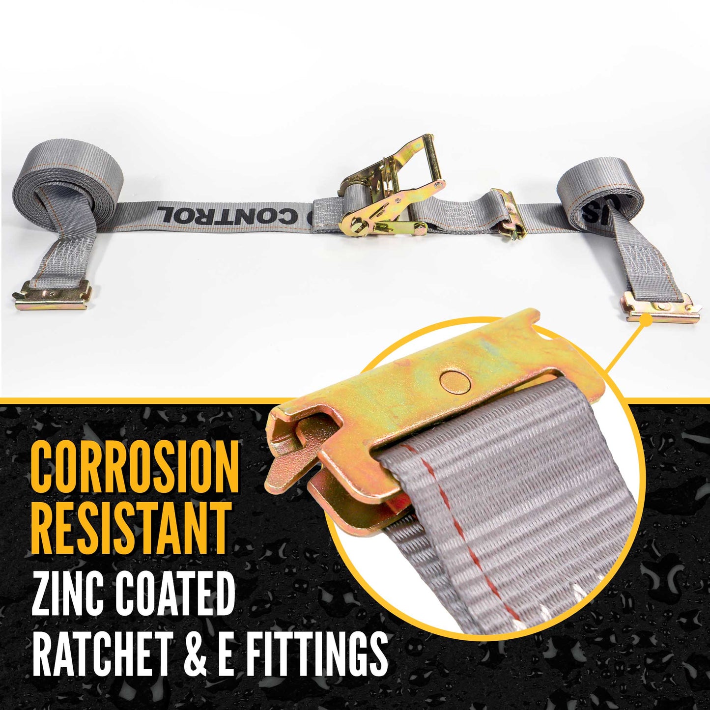 2" x 16' Gray E-Track Ratchet Strap | Double-Fitted End