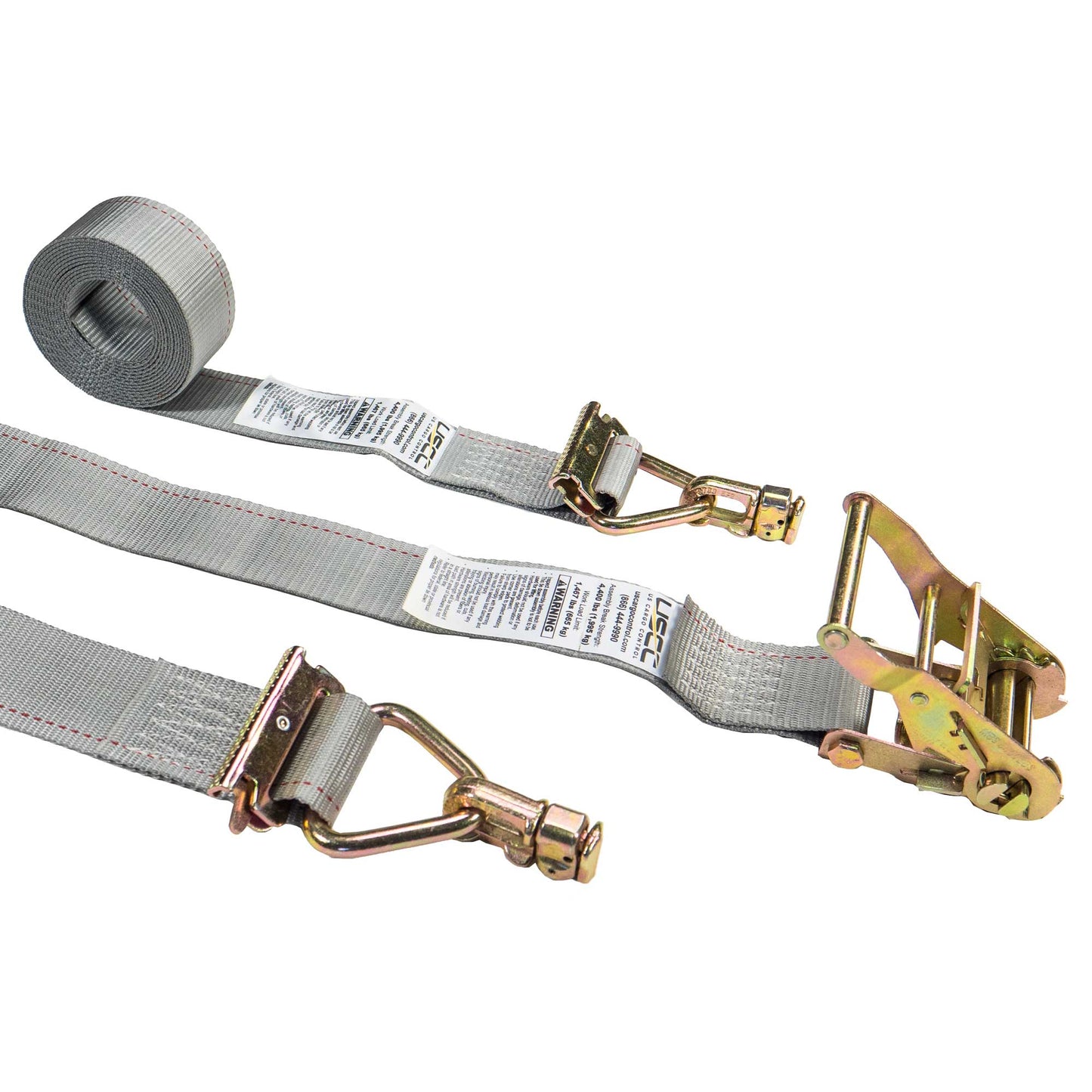 2" x 16' Gray E-Track Ratchet Strap | Double Stud & Spring E-Fittings