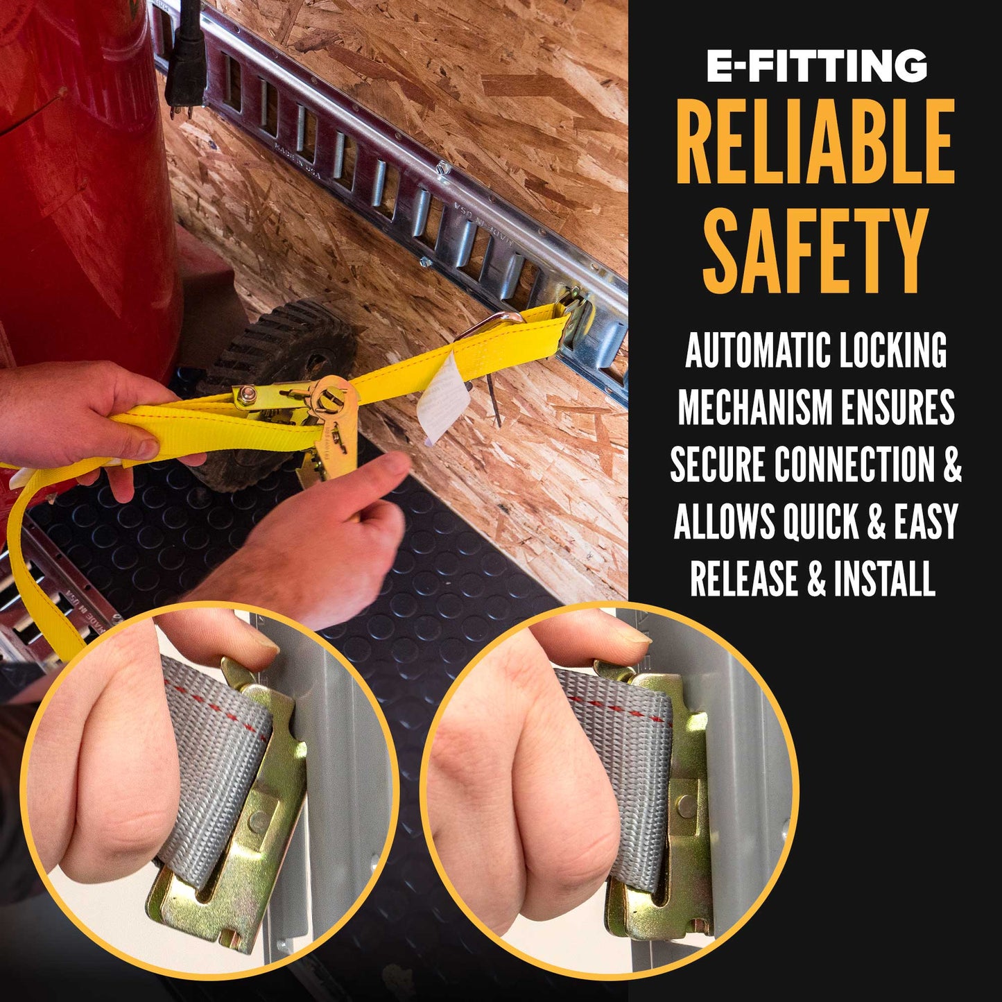 2" x 16' Gray E-Track Ratchet Strap | Double Stud & Spring E-Fittings