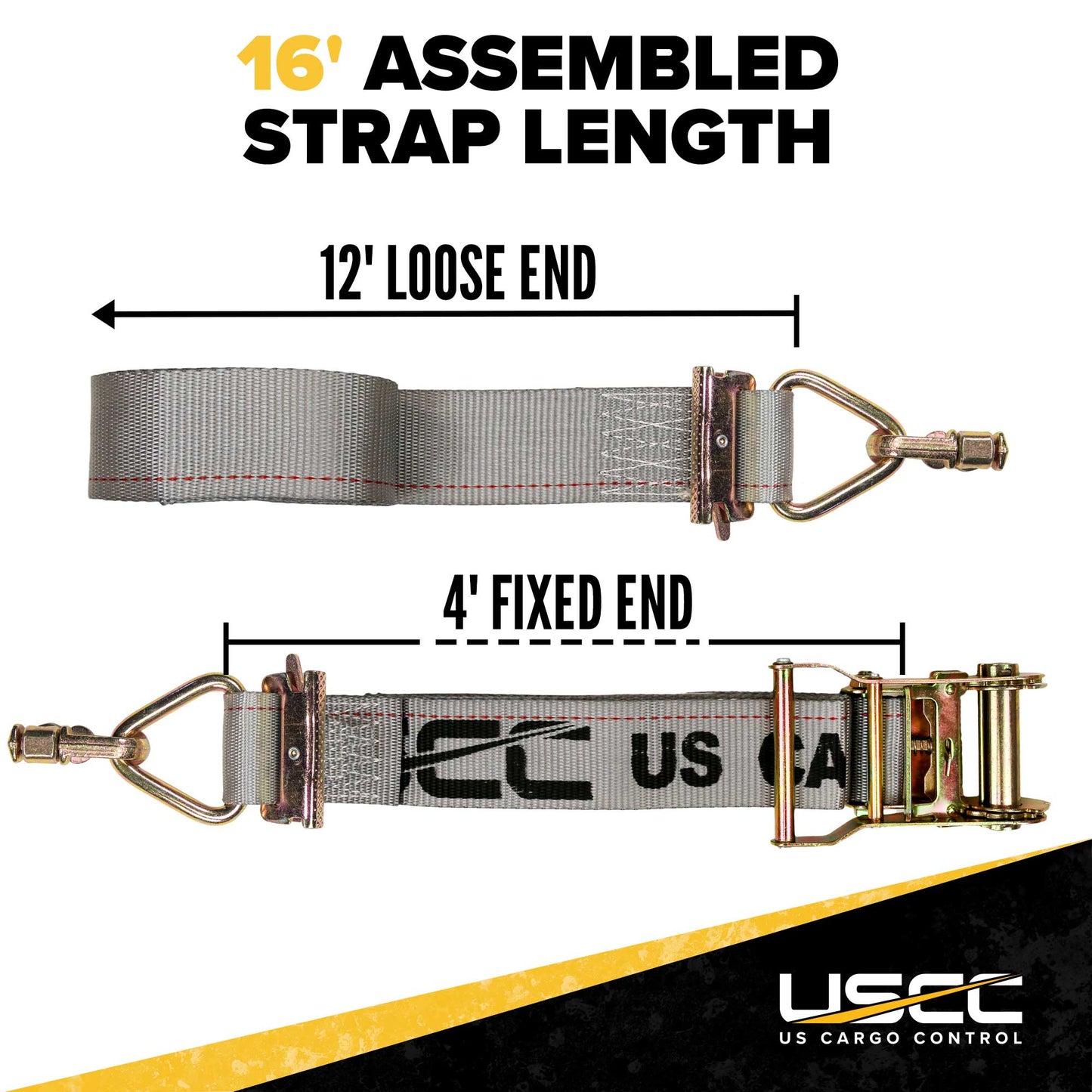 2" x 16' Gray E-Track Ratchet Strap | Double Stud & Spring E-Fittings