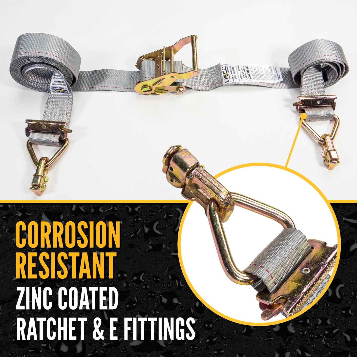 2" x 16' Gray E-Track Ratchet Strap | Double Stud & Spring E-Fittings