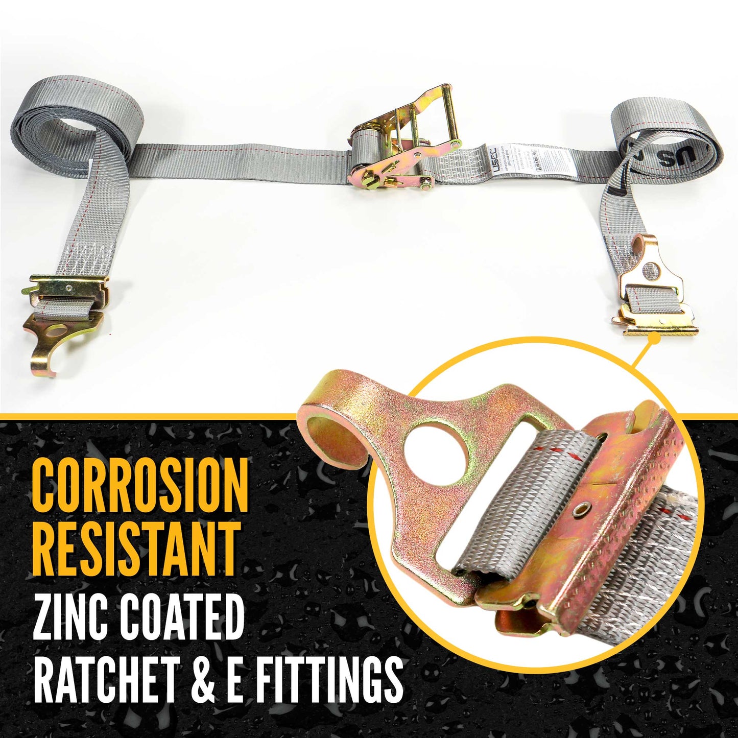 2" x 16' Gray E-Track Ratchet Strap | F-Hooks & Spring E-Fittings