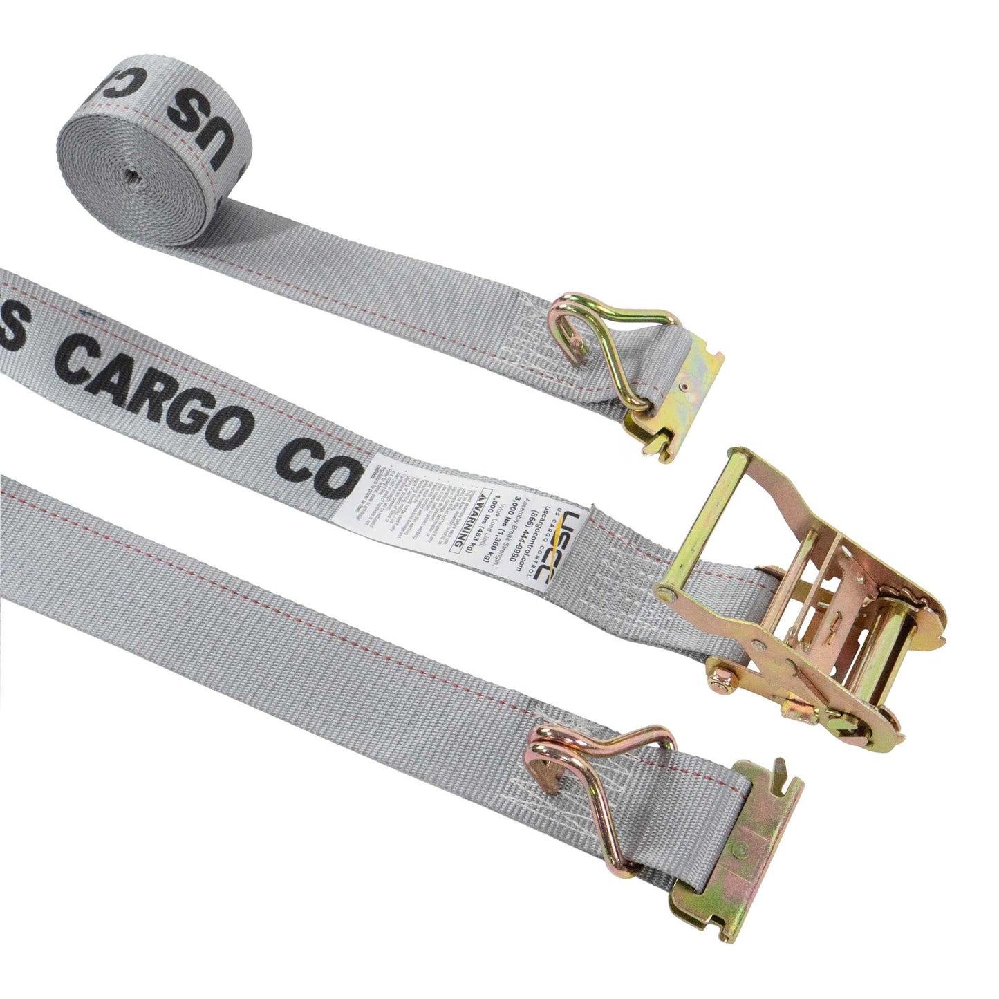 2'' x 16' Gray E-Track Ratchet Strap | Wire Hooks & Spring E-Fittings