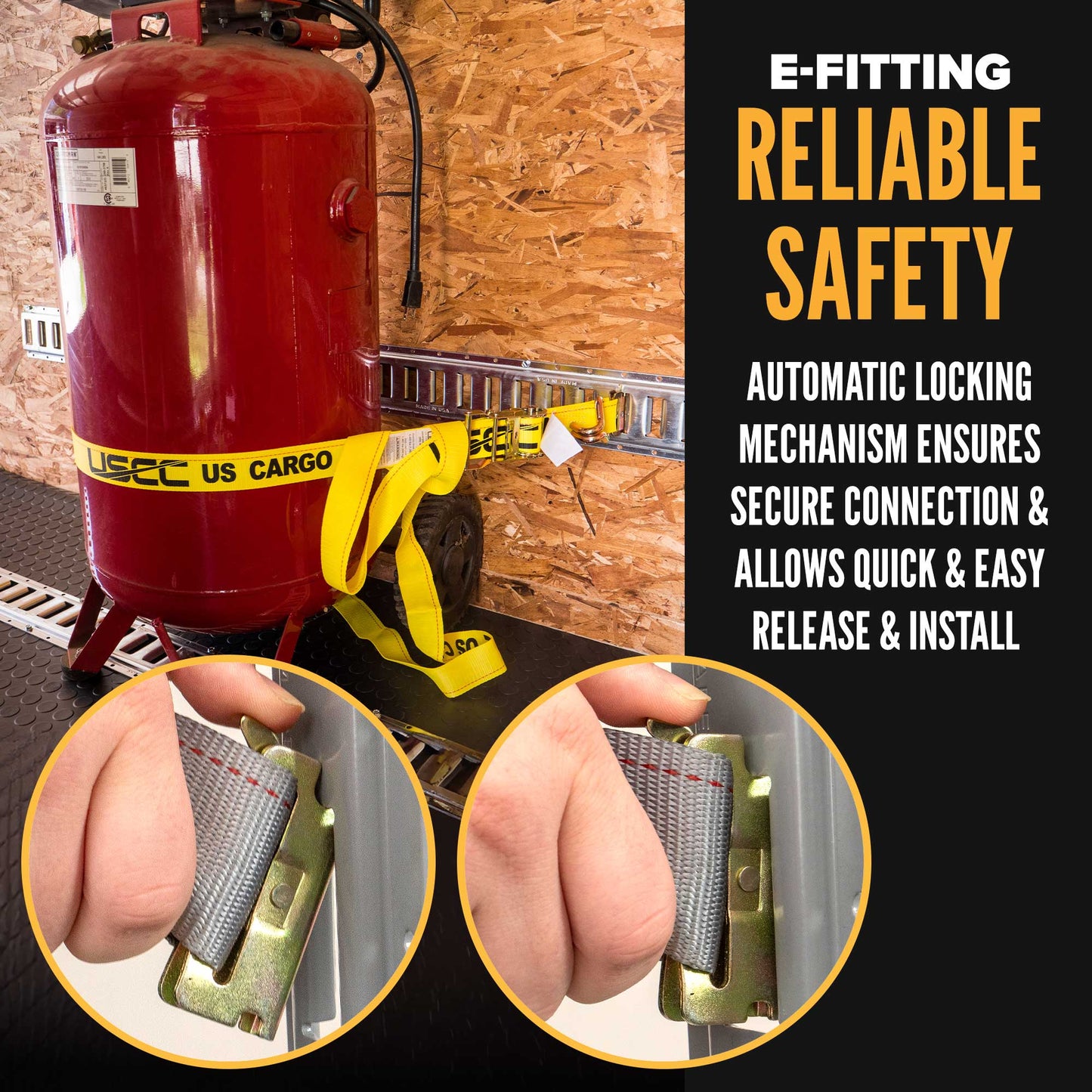 2'' x 16' Gray E-Track Ratchet Strap | Wire Hooks & Spring E-Fittings