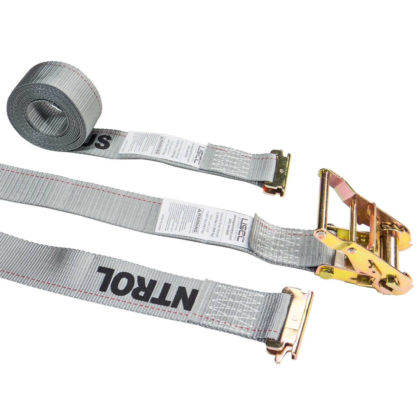 2" x 16' Gray E-Track Ratchet Strap | Standard 4' Fixed End
