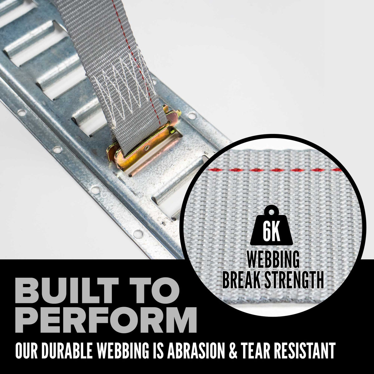 2" x 16' Gray E-Track Ratchet Strap | Standard 4' Fixed End | 800-Pack (Pallet)