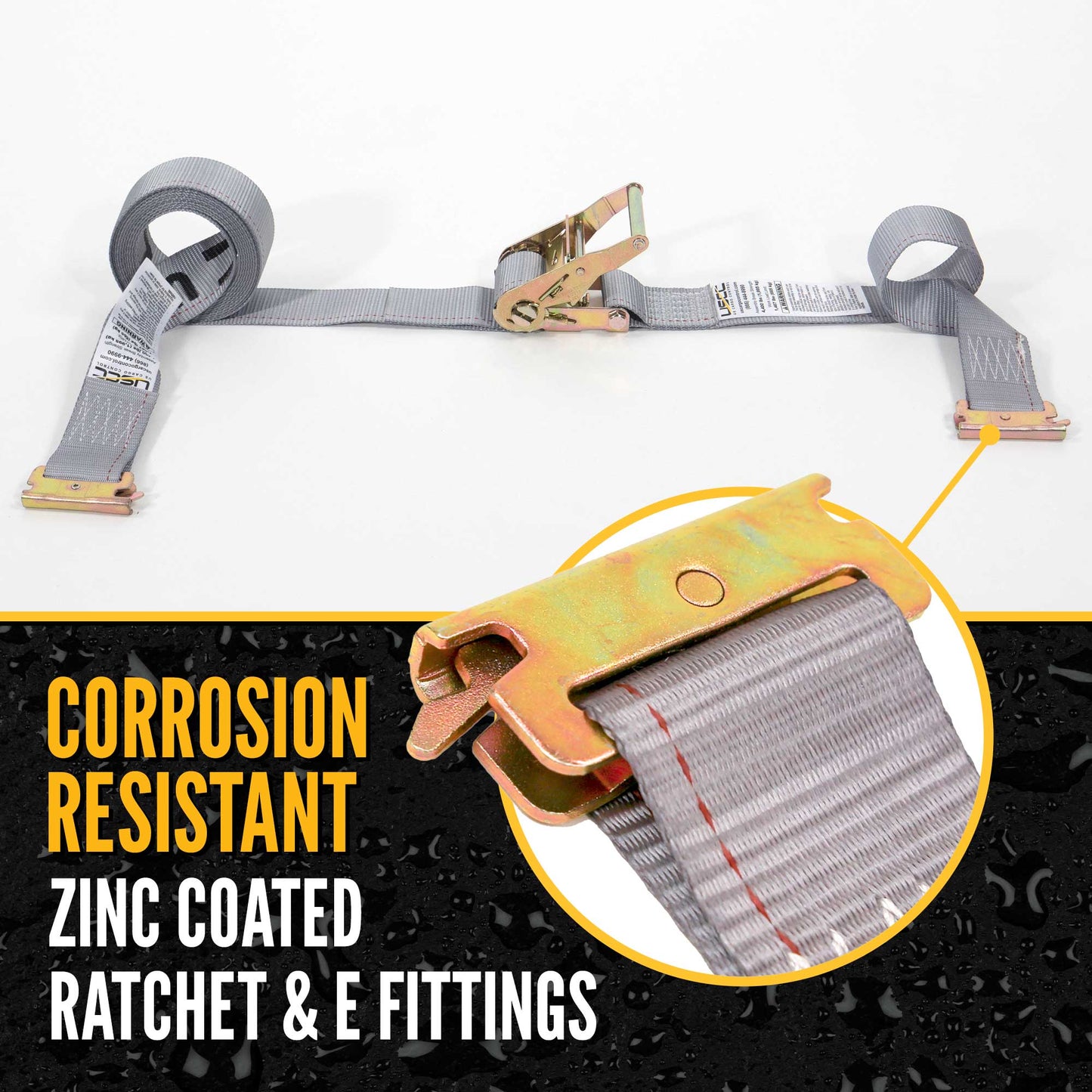 2" x 16' Gray E-Track Ratchet Strap | 2' Fixed End