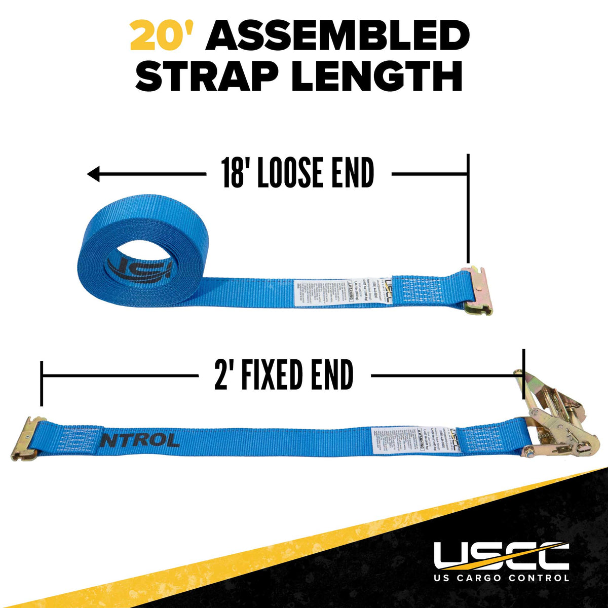 2" x 20' Blue E-Track Ratchet Strap | 2' Fixed End