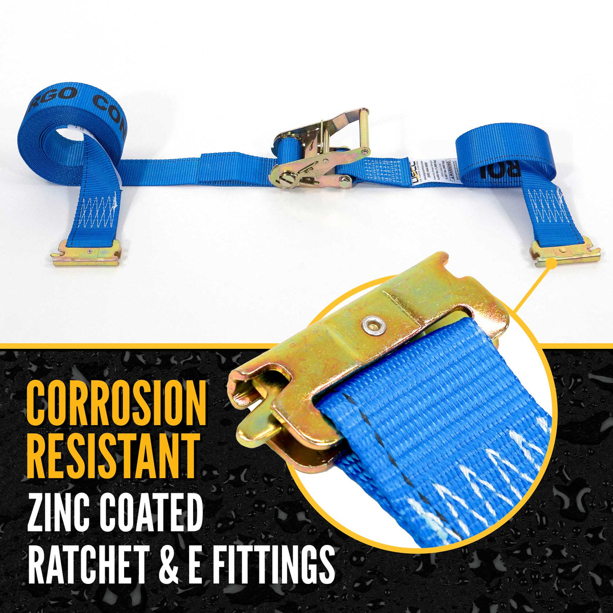 2" x 20' Blue E-Track Ratchet Strap | 2' Fixed End