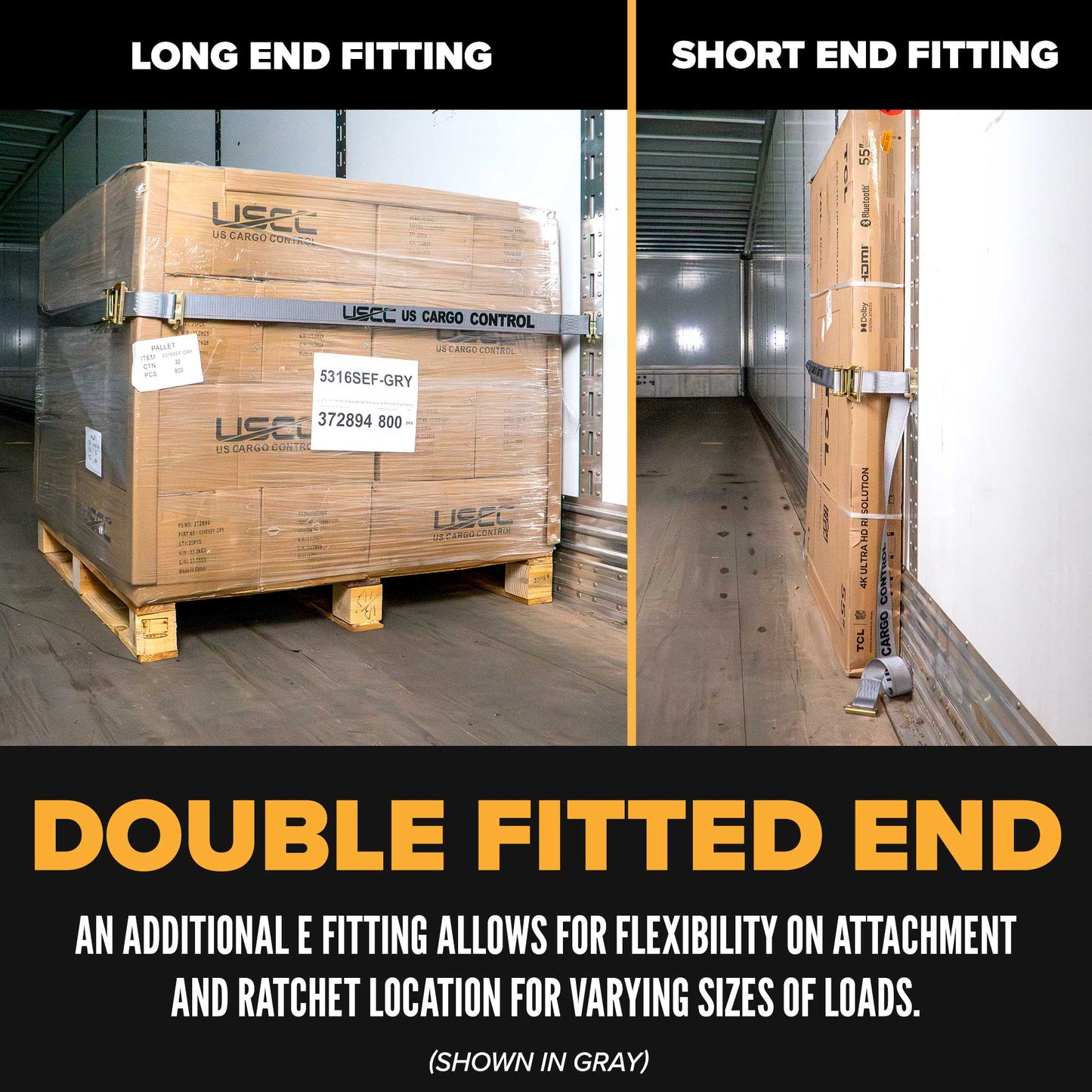 2" x 20' Blue E-Track Ratchet Strap | Double-Fitted End