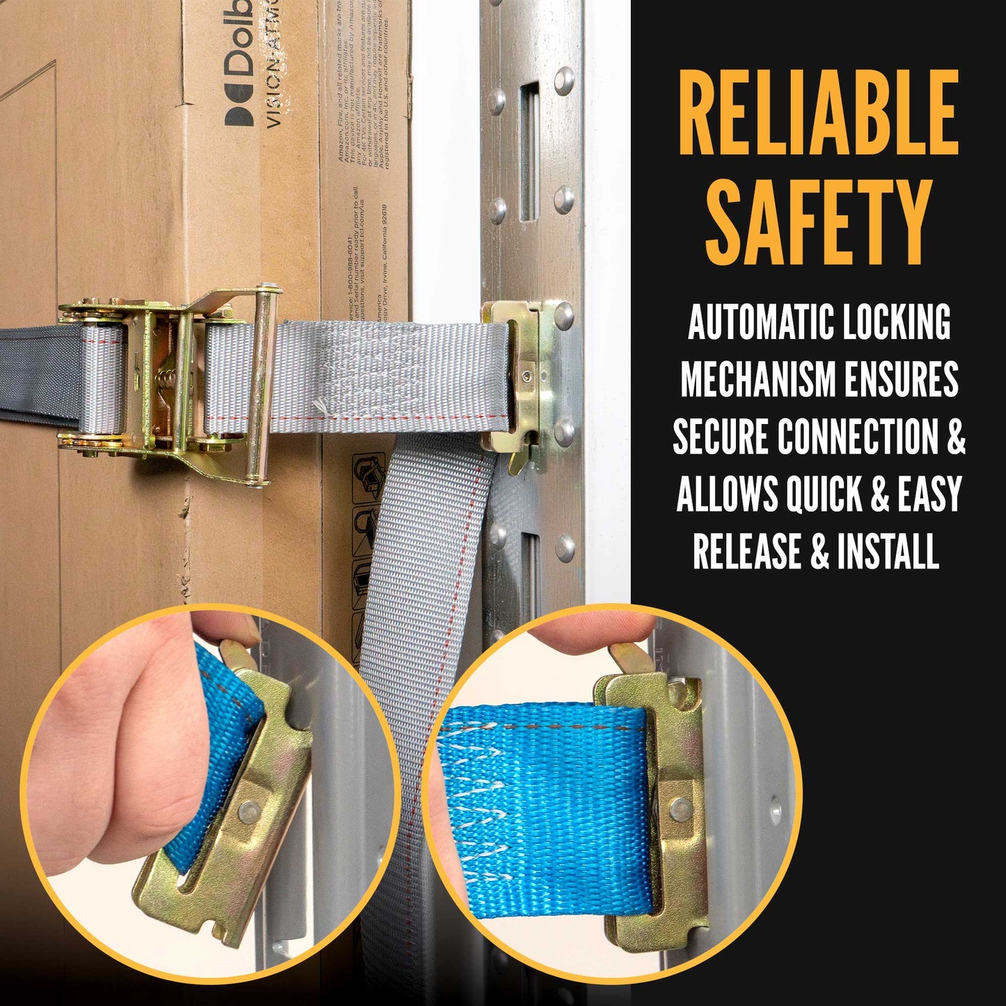2" x 20' Blue E-Track Ratchet Strap | Double-Fitted End