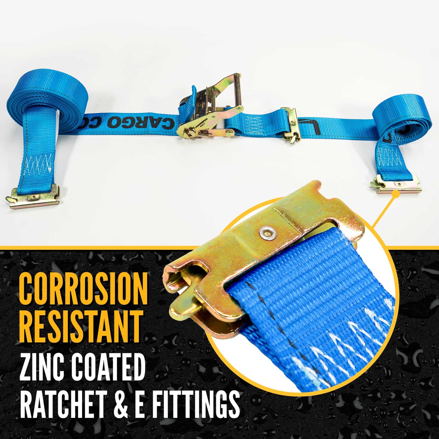 2" x 20' Blue E-Track Ratchet Strap | Double-Fitted End