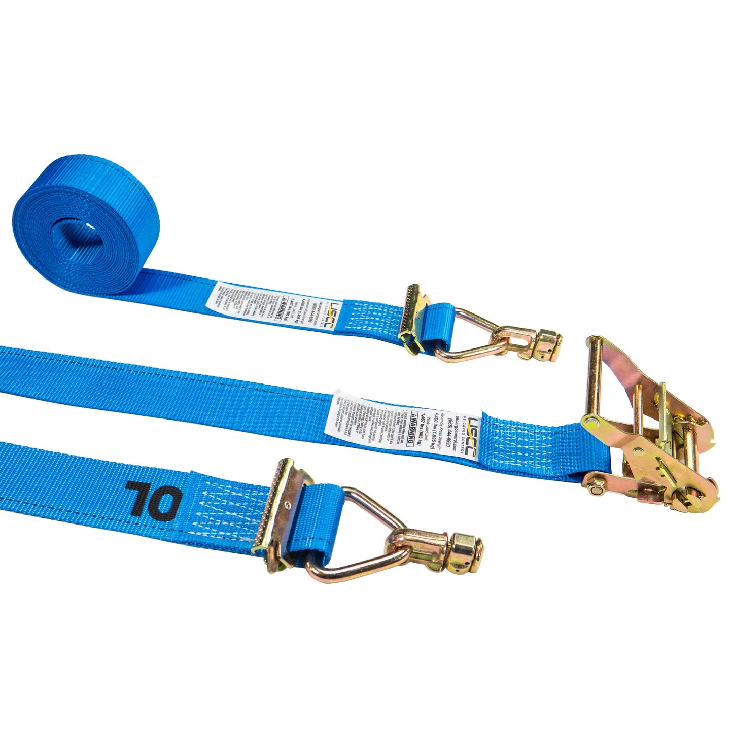 2" x 20' Blue E-Track Ratchet Strap | Double Stud & Spring E-Fittings