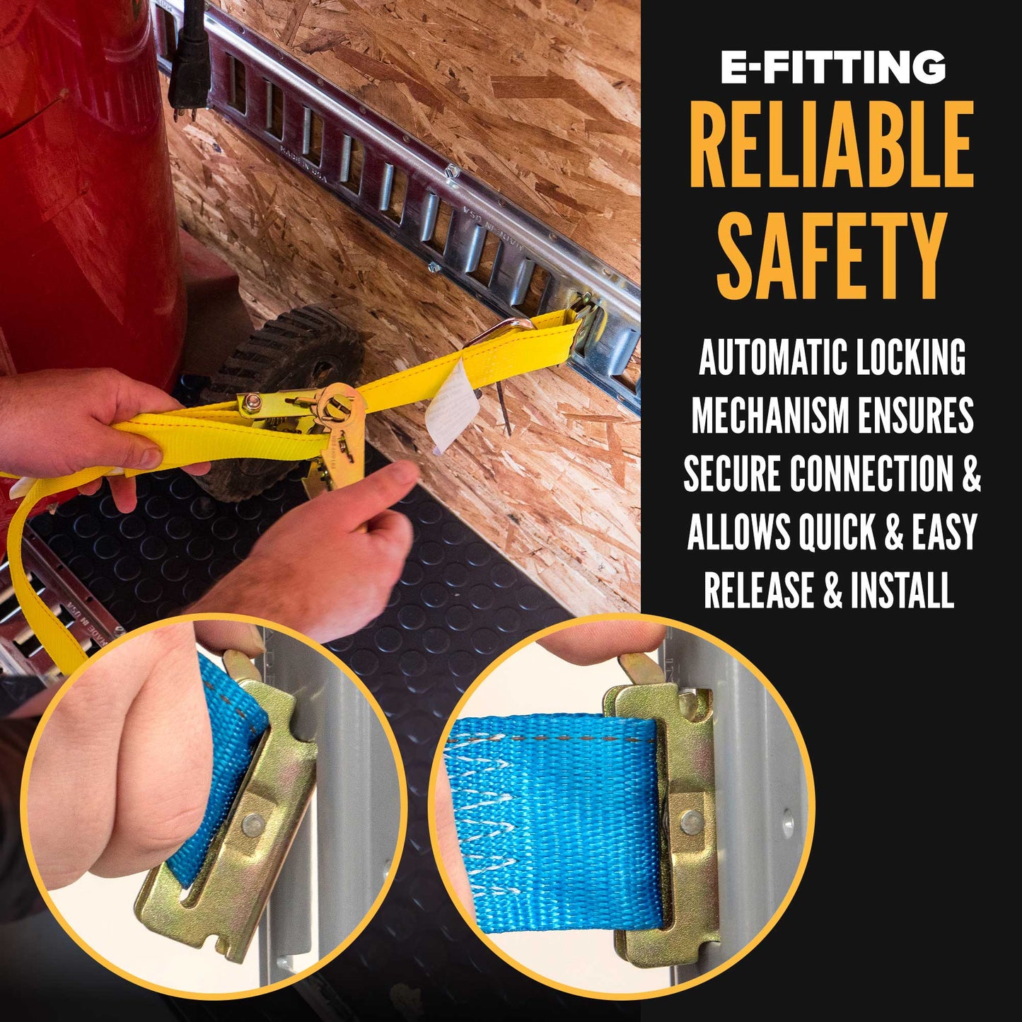2" x 20' Blue E-Track Ratchet Strap | Double Stud & Spring E-Fittings