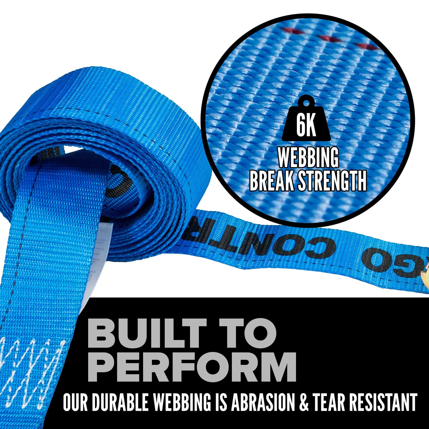 2" x 20' Blue E-Track Ratchet Strap | Double Stud & Spring E-Fittings