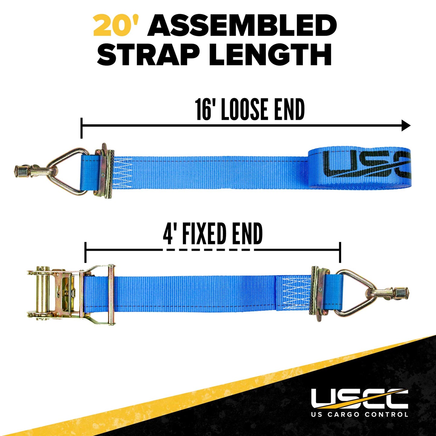 2" x 20' Blue E-Track Ratchet Strap | Double Stud & Spring E-Fittings
