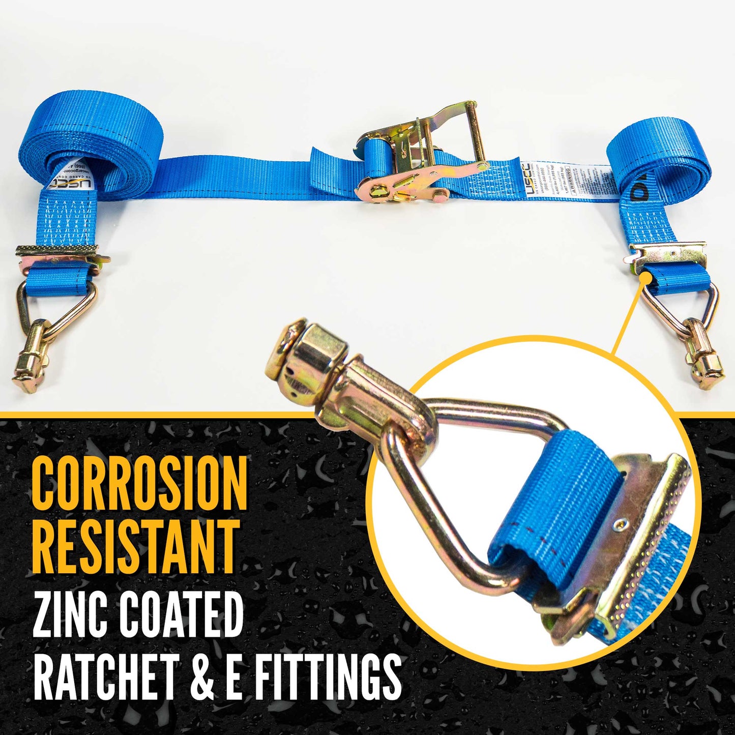 2" x 20' Blue E-Track Ratchet Strap | Double Stud & Spring E-Fittings