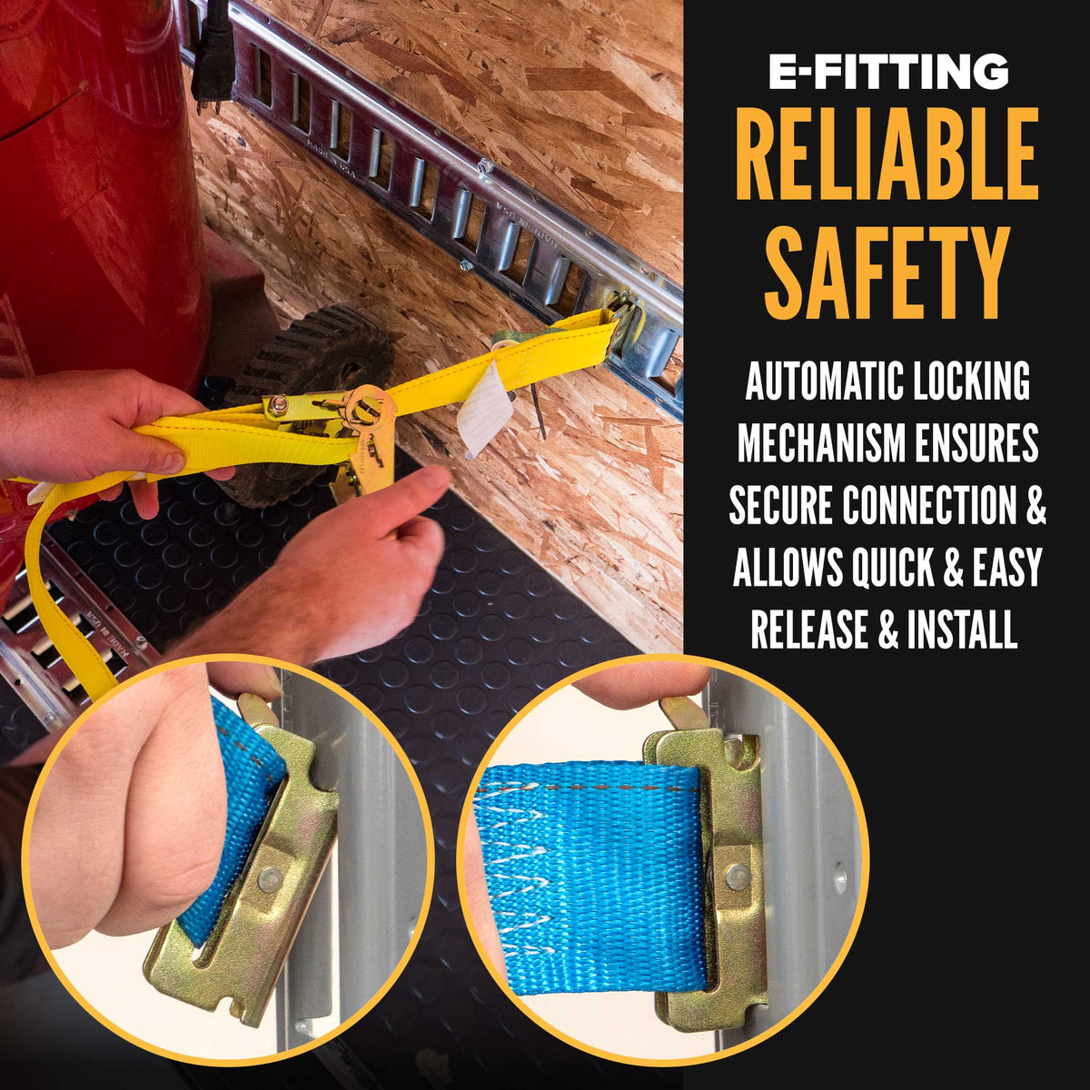 2" x 20' Blue E-Track Ratchet Strap | F-Hooks & Spring E-Fittings