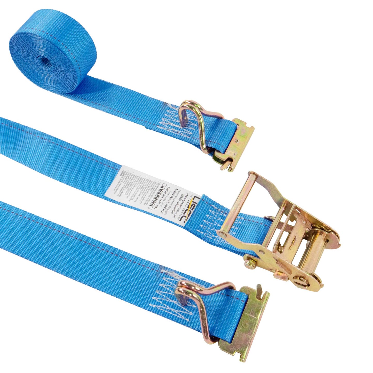 2'' x 20' Blue E-Track Ratchet Strap | Wire Hooks & Spring E-Fittings