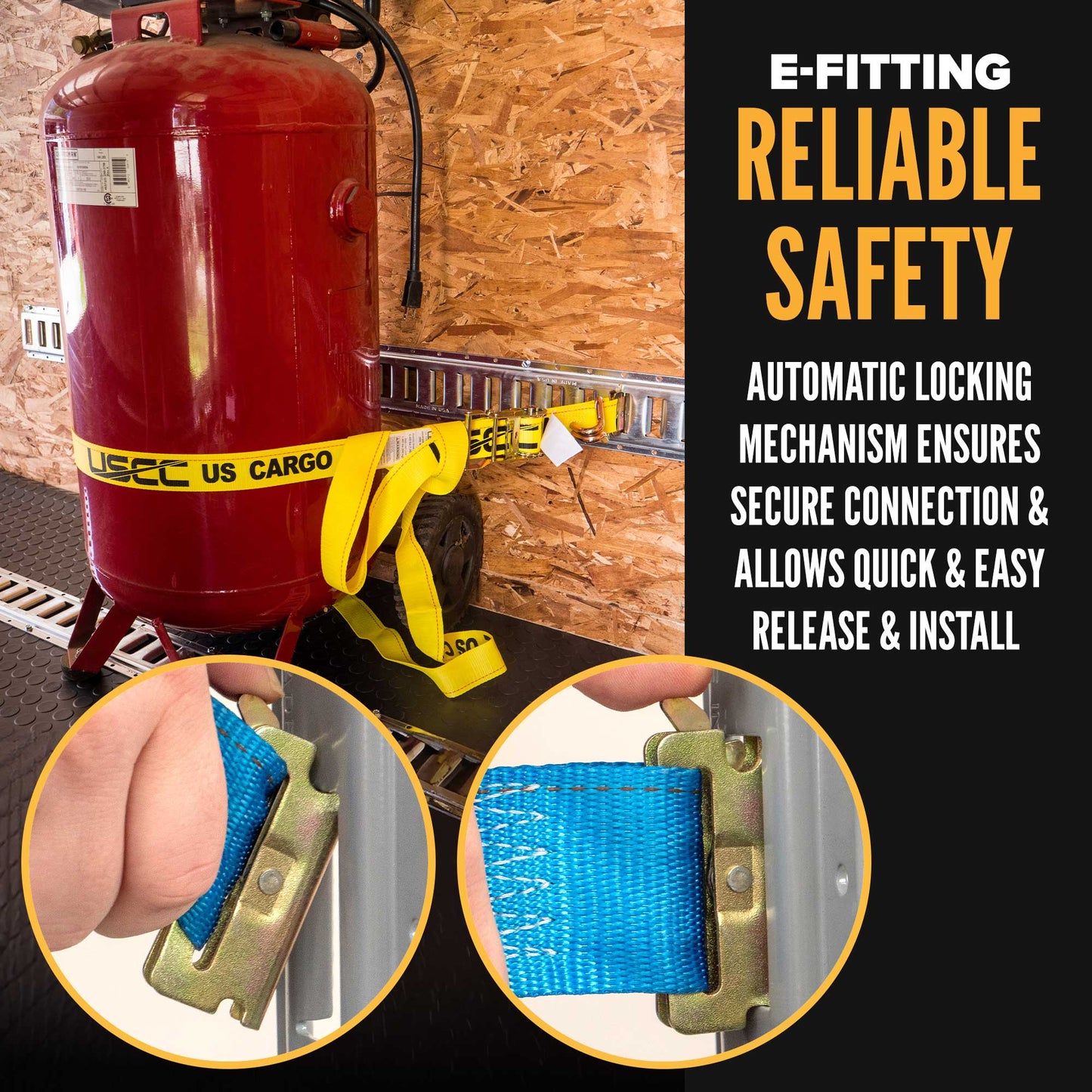 2'' x 20' Blue E-Track Ratchet Strap | Wire Hooks & Spring E-Fittings