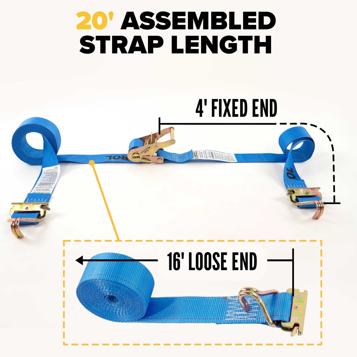 2'' x 20' Blue E-Track Ratchet Strap | Wire Hooks & Spring E-Fittings