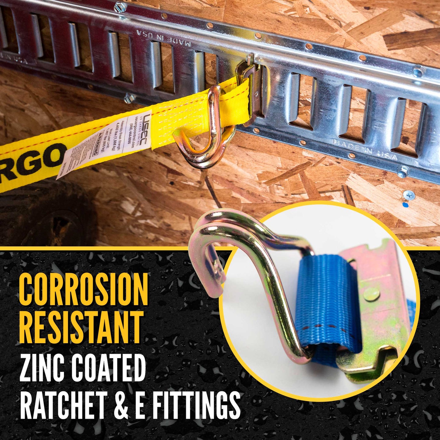 2'' x 20' Blue E-Track Ratchet Strap | Wire Hooks & Spring E-Fittings
