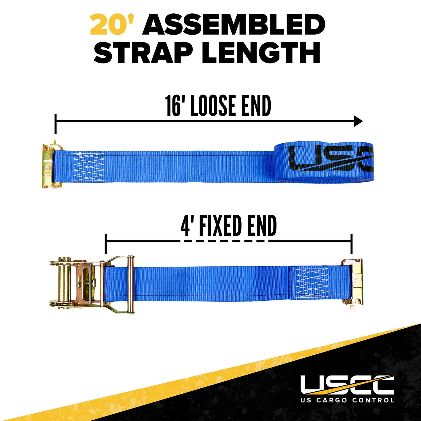 2" x 20' Blue E-Track Ratchet Strap | Standard 4' Fixed End