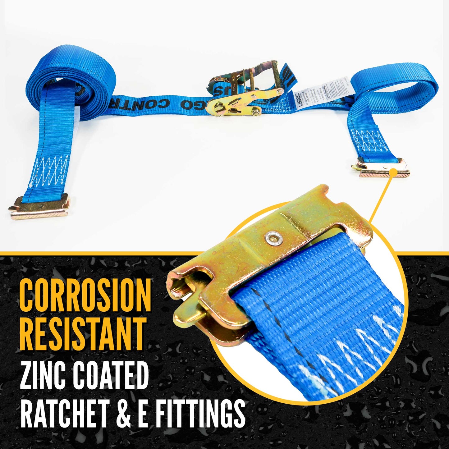 2" x 20' Blue E-Track Ratchet Strap | Standard 4' Fixed End