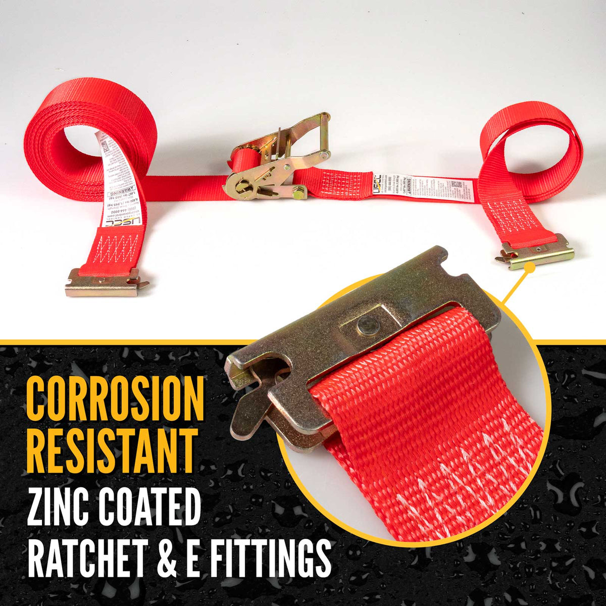 2" x 27' Red E-Track Ratchet Strap | Standard 4' Fixed End