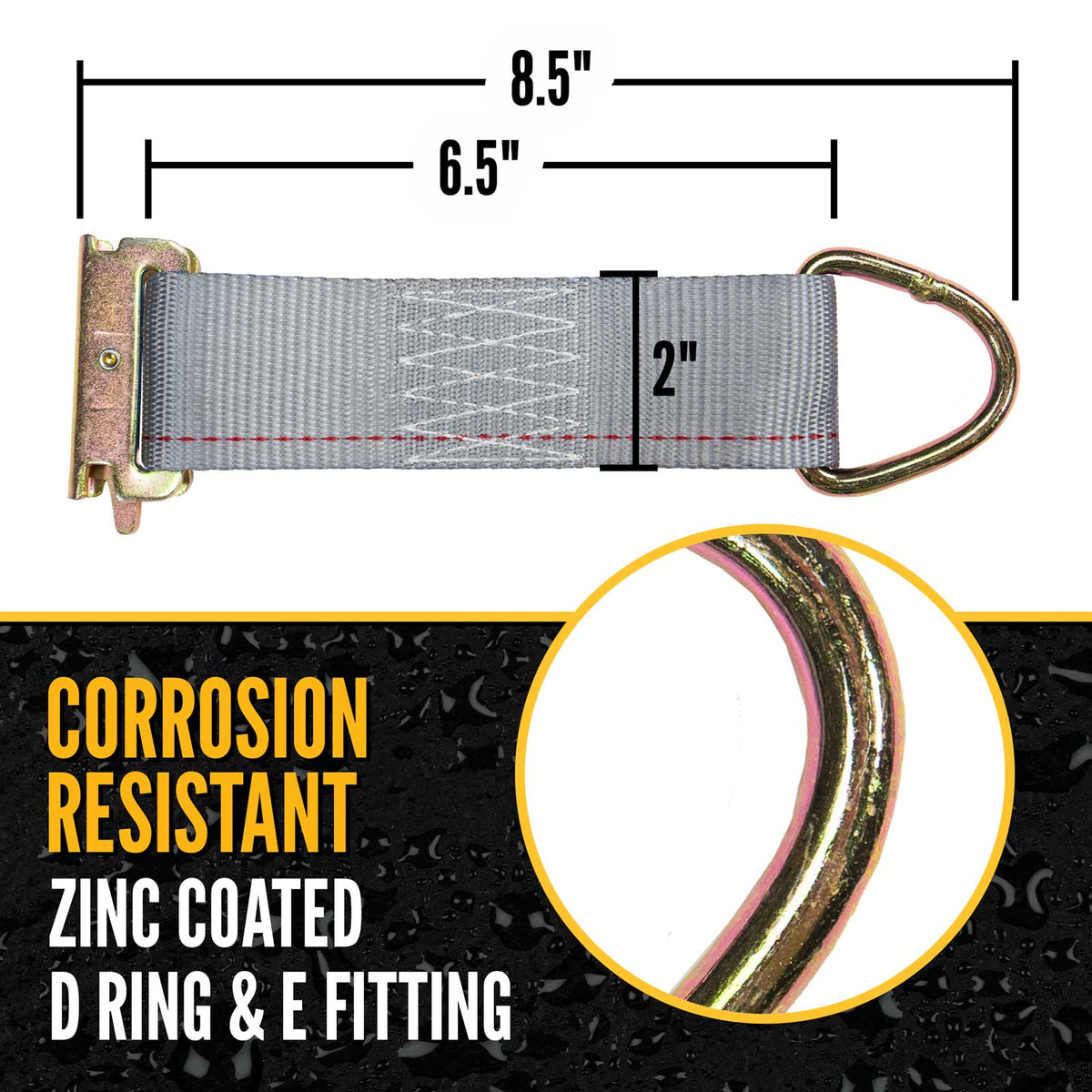 8-1/2" E-Track Rope Tie Off - Gray | 4,400 lbs. BS | 2-Pack