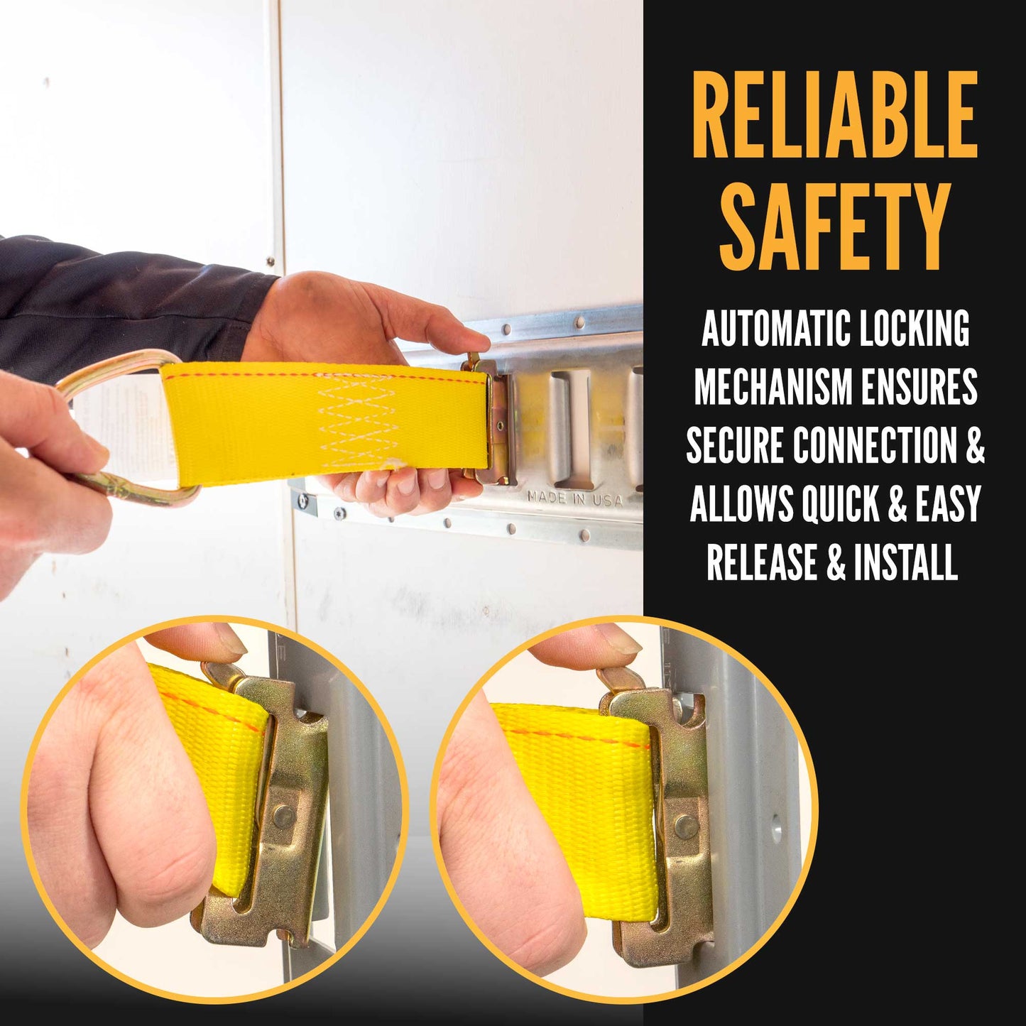 8-1/2" E-Track Rope Tie Off - Yellow | 4,400 lbs. BS